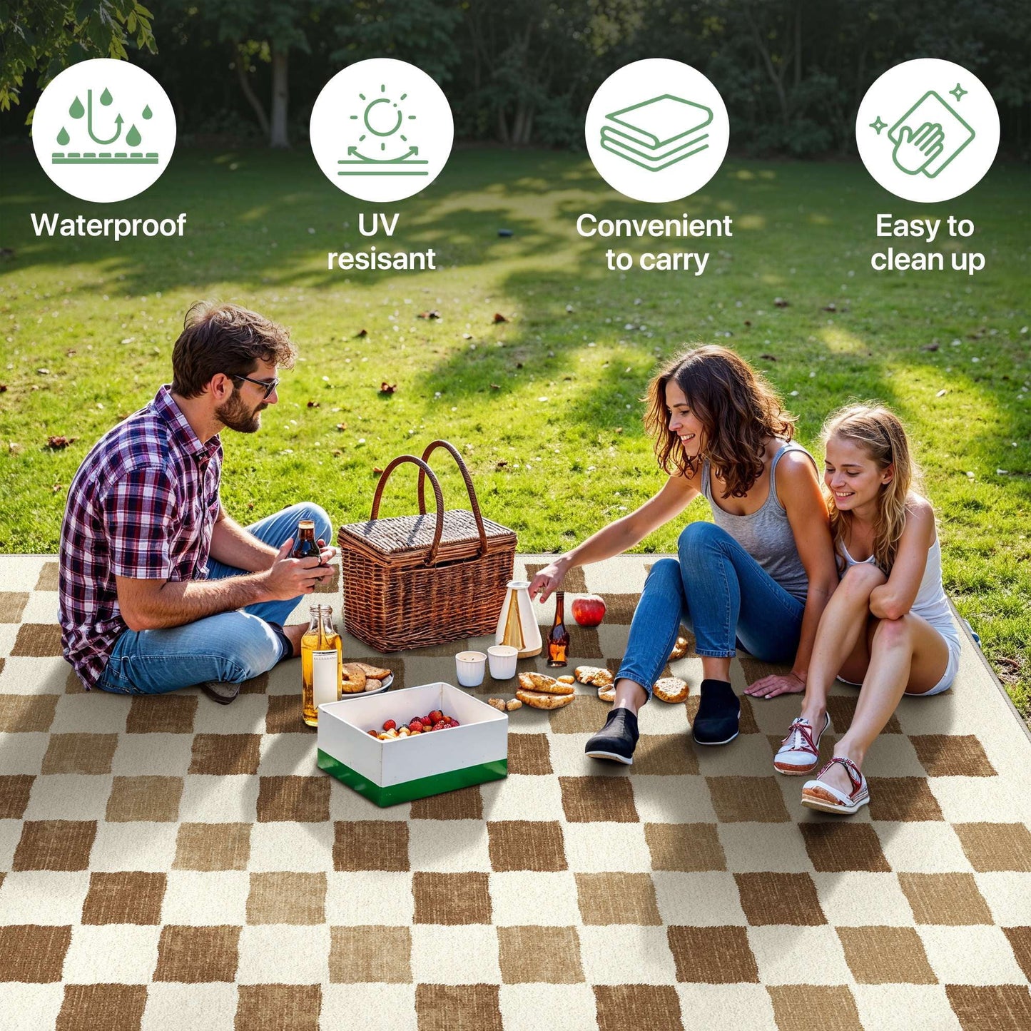 deorab outdoor rugs 5'x7' chenille patio rug three-layer material imitation silicone spot molding camping outside rv mat,brown & beige