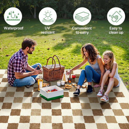 DEORAB Outdoor Rugs 4'X6' Chenille Patio Rug Three-Layer Material Imitation Silicone Spot Molding Camping Outside Rv Mat,BROWN & BEIGE