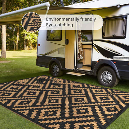 DEORAB 4'x6' Outdoor Rug Patio Waterproof Mat Reversible Plastic Camping Black & Brown