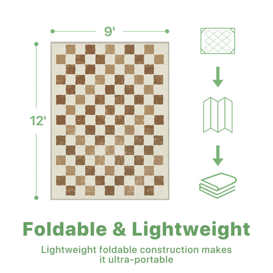 DEORAB Outdoor Rugs 9'X12' Chenille Patio Rug Three-Layer Material Imitation Silicone Spot Molding Camping Outside Rv Mat,BROWN & BEIGE