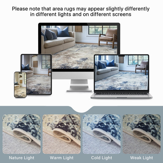 DEORAB 5X7 Area Rugs for Living Room, Large Modern Machine Washable Vintage Rugs Distressed Abstract Print Blue Throw Rug for Bedroom Aesthetic, Non Slip Ultra-thin Carpet with Gripper