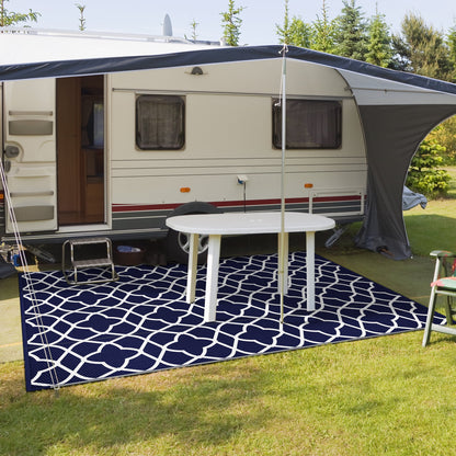 DEORAB 8'x10' Outdoor Rugs Reversible Plastic Straw Patio Clearance Outside Carpet Camping RV Mat,Blue&White