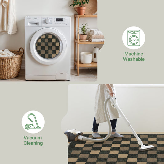 DEORAB Outdoor Rugs 4'X6' Chenille Patio Rug Three-Layer Material Imitation Silicone Spot Molding Camping Outside Mat BLACK&BROWN