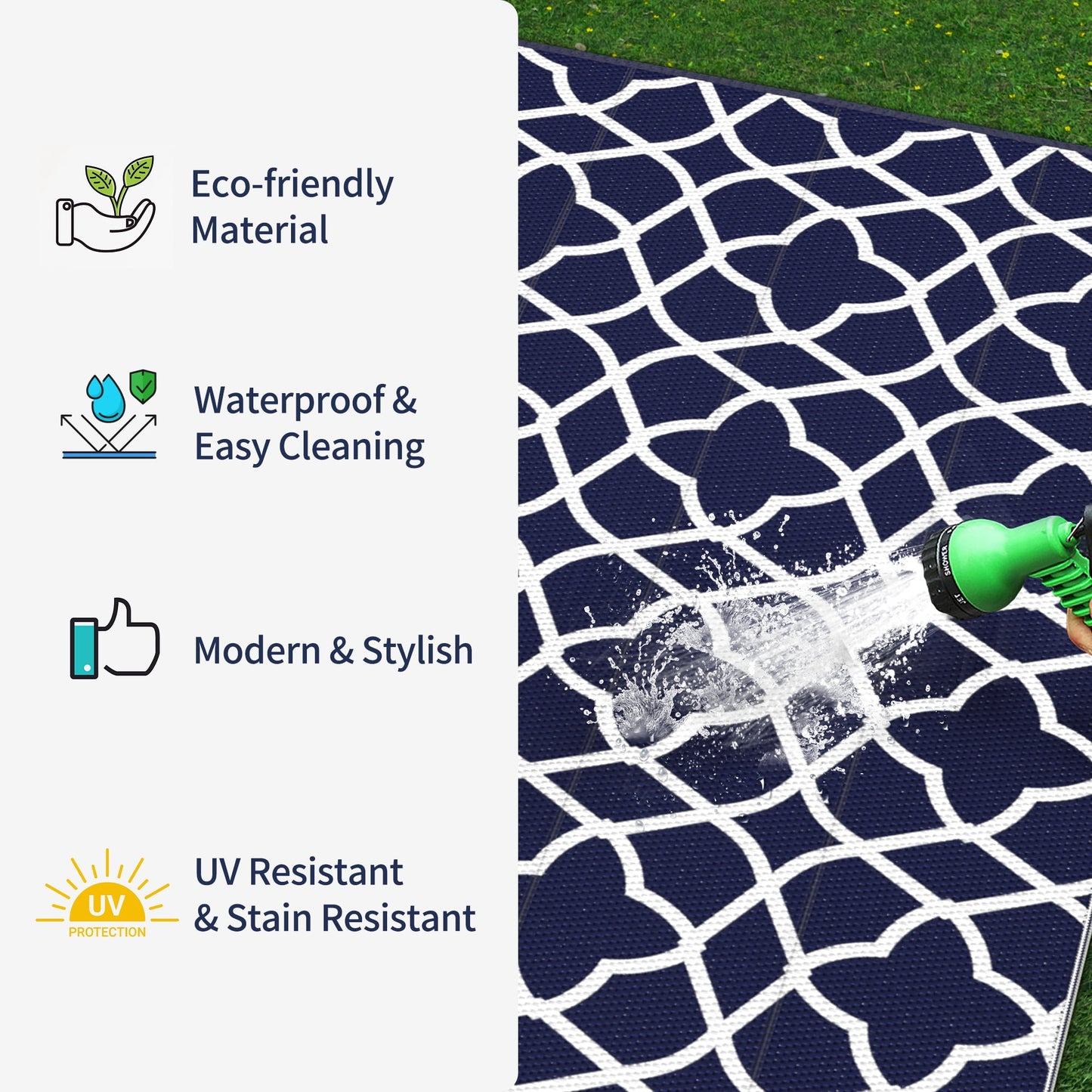 deorab 8'x10' outdoor rugs reversible plastic straw patio clearance outside carpet camping rv mat,blue&white