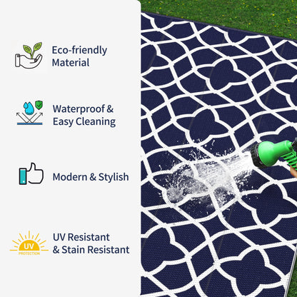 DEORAB 5'x8' Outdoor Rug Waterproof Reversible Plastic Outside Carpet Geometric Rv Patio Camping Mat,Blue & White