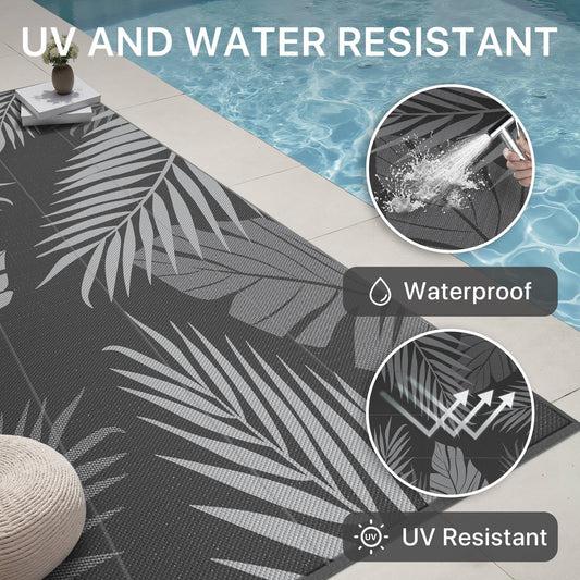 DEORAB 6'x9' Outdoor Rugs Patio Waterproof Outside Mat Reversible Plastic Camping Carpet,Black & Grey