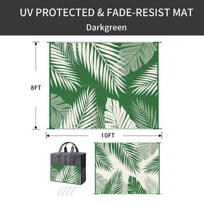 DEORAB 8'x10' Outdoor Rugs Waterproof Patio Lightweight Reversible Plastic Carpet Outside Camping Mat,DarkGreen