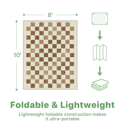 DEORAB Outdoor Rugs 8'X10' Chenille Patio Rug Three-Layer Material Imitation Silicone Spot Molding Camping Outside Rv Mat,BROWN & BEIGE