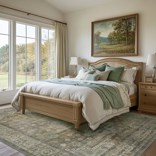 DEORAB 5x7 Ultra-thin Area Rugs for Living Room Bedroom, Machine Washable Stain Resistant Non-Shed Carpet, Low Pile Mat with Non Slip Backing