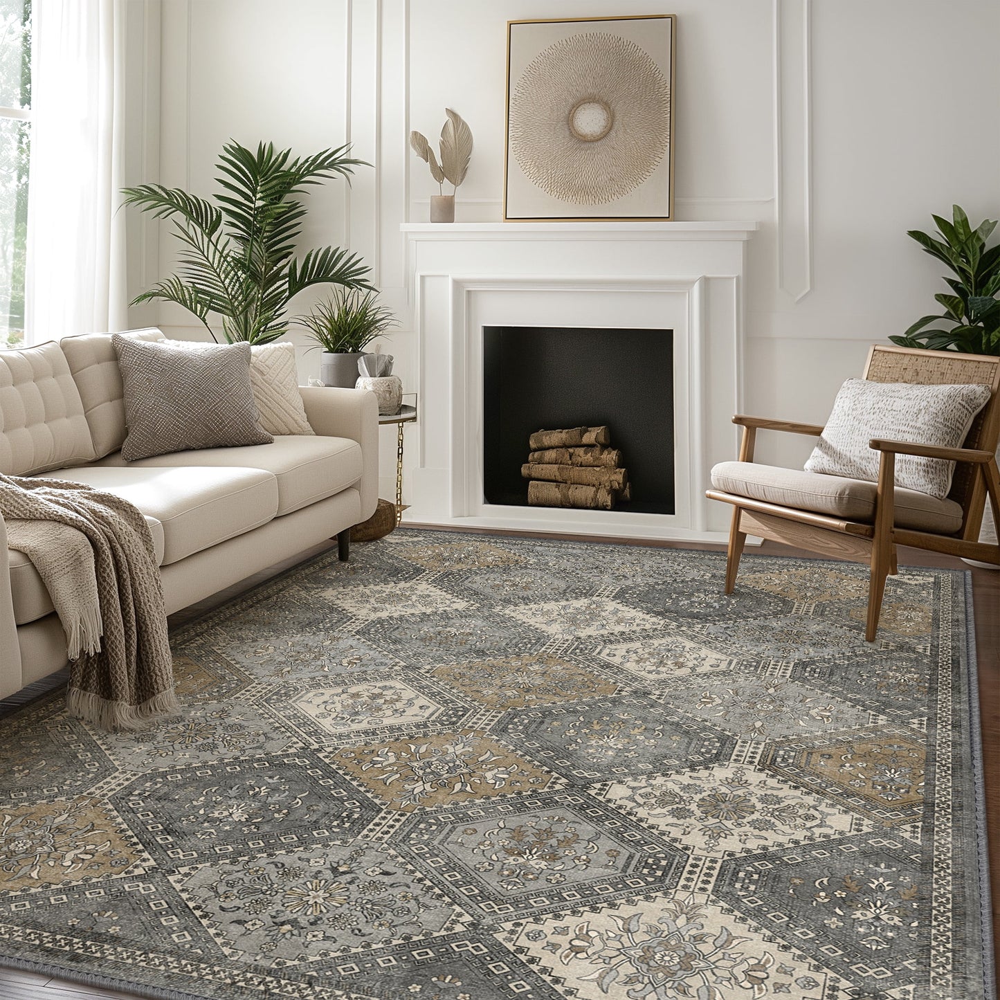 deorab 5x7 ultra-thin area rugs for living room bedroom, machine washable stain resistant non-shed carpet, low pile mat with non slip ultra-thin backing