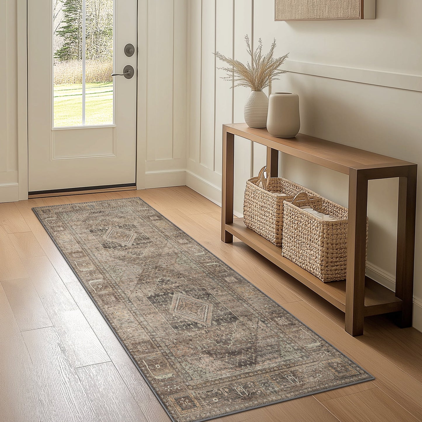 deorab runner rug 2x6 non slip hallway vintage rugs, machine washable lightweight mat for living room, entryway, bedroom, kitchen and passage, ultra-thin