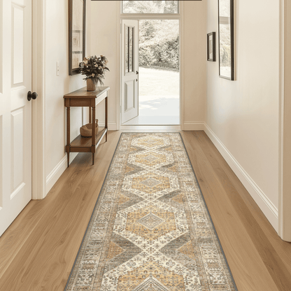 DEORAB Runner Rug 2X5 Non Slip Hallway Vintage Rugs, Machine Washable Lightweight Mat for Living Room, Entryway, Bedroom, Kitchen and Passage, Ultra-Thin, Beige