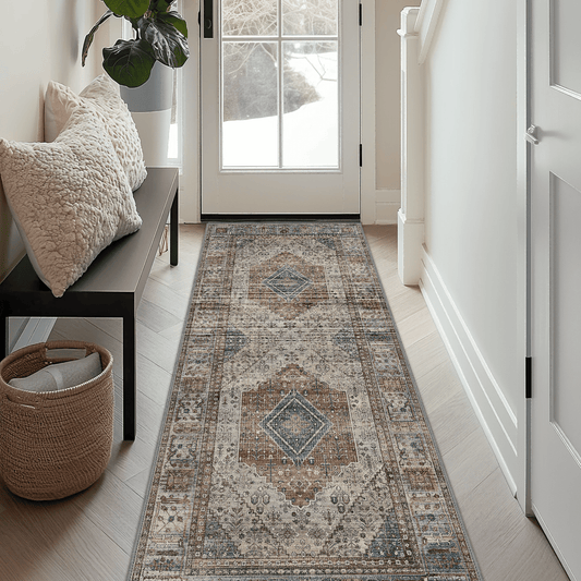 DEORAB Runner Rug 2X7 Non Slip Hallway Vintage Rugs, Machine Washable Lightweight Mat for Living Room, Entryway, Bedroom, Kitchen and Passage, Ultra-Thin