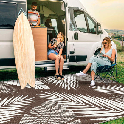 DEORAB 8'x10' Outdoor Rugs Patio Waterproof Outside Mat Reversible Plastic Camping Carpet,Coffee & Beige