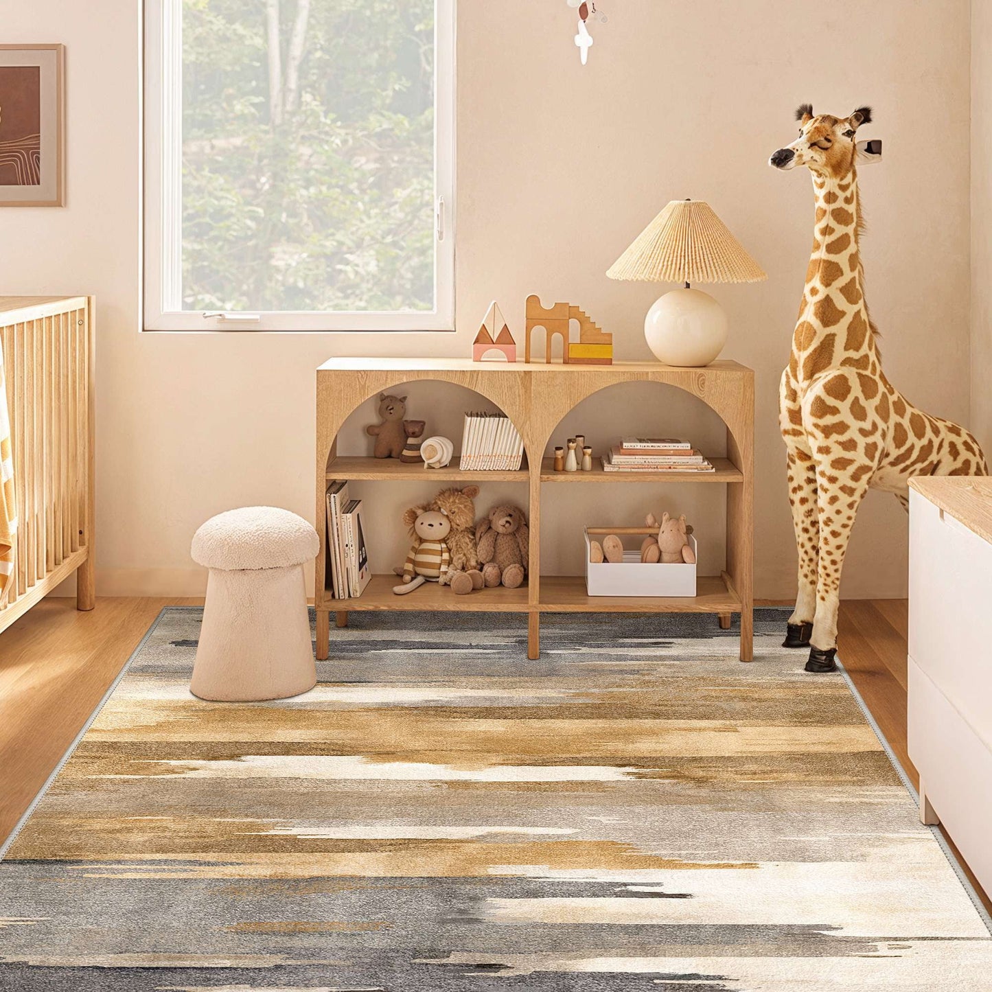 deorab 8'x10' outdoor rugs chenille machine washable three-layer material non slip imitation silicone spot molding camping deck balcony porch carpet, brown & beige