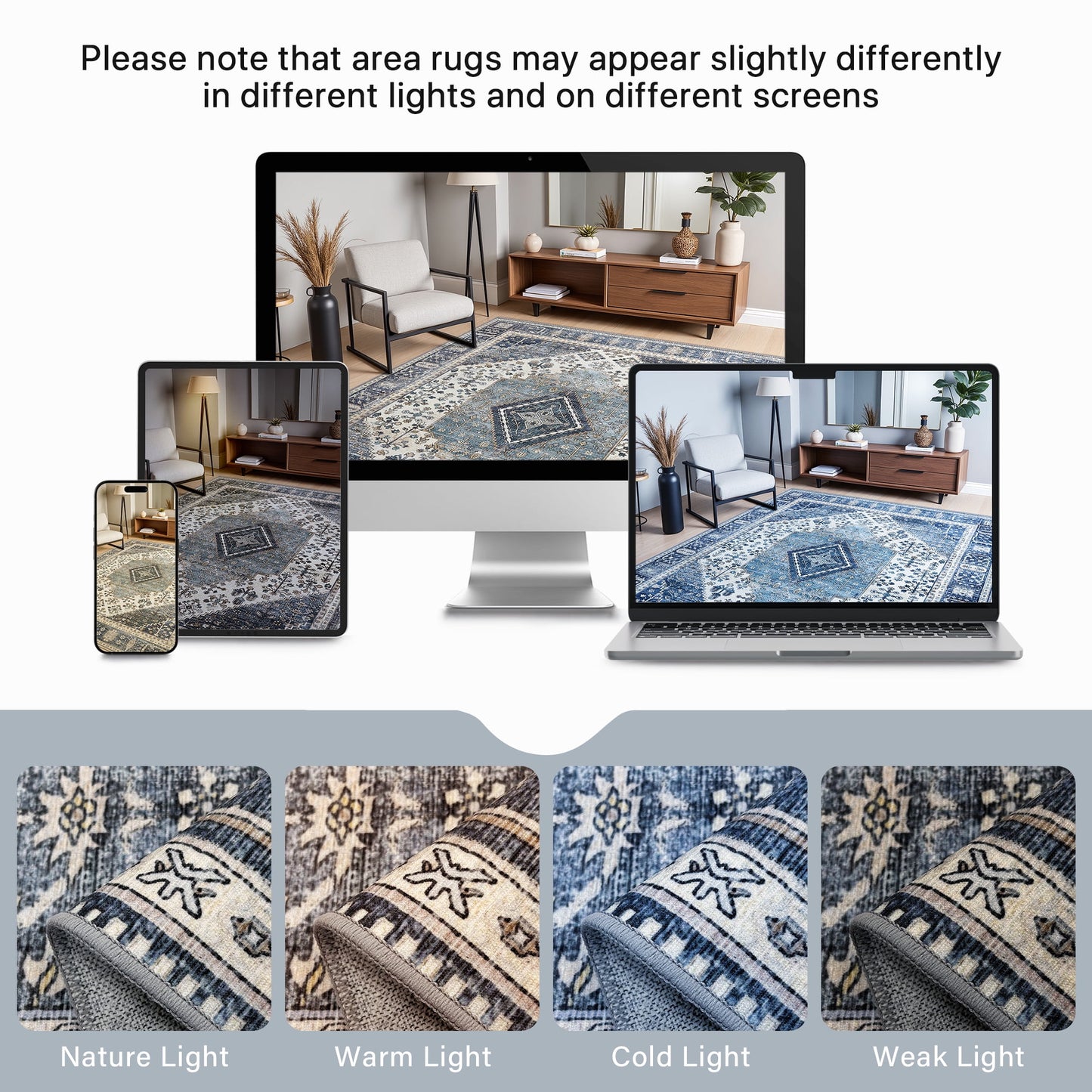 deorab runner rug 2x10 non slip hallway vintage rugs, machine washable lightweight mat for living room, entryway, bedroom, kitchen and passage, ultra-thin,blue