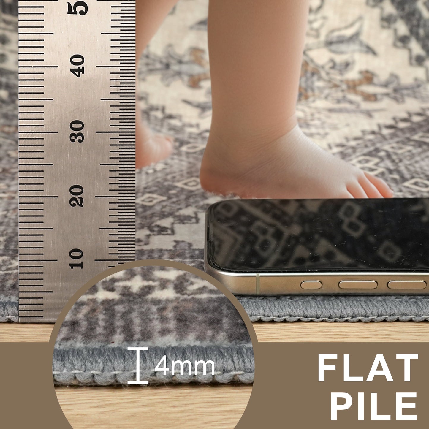 deorab 5x7 ultra-thin area rugs for living room bedroom, machine washable stain resistant non-shed carpet, low pile mat with non slip ultra-thin backing