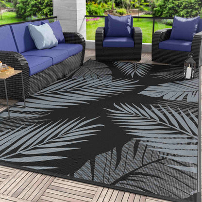DEORAB 10'x14' Outdoor Rugs Patio Waterproof Outside Mat Reversible Plastic Camping Carpet,Black & Gray