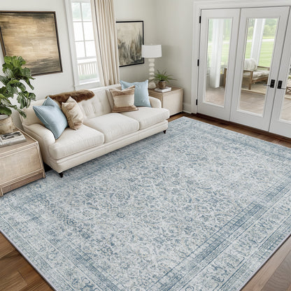 DEORAB 3X5 Area Rugs for Living Room, Machine Washable Bedroom Rugs Distressed Vintage Print Large Throw Rug Dining Room Aesthetic, Non Slip Ultra-thin Carpet with Gripper
