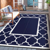 DEORAB Outdoor Rugs Waterproof Plastic Straw Mat 4'x6' Reversible for RV Patio Deck Beach Blue & White