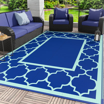 DEORAB 5'X8' Outdoor Rug Clearance Waterproof Patio Mat Reversible Plastic Camping Carpet,Royal Blue & Blue Green