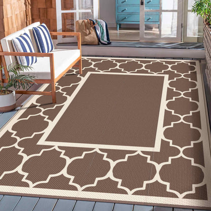 DEORAB Outdoor Rugs Waterproof Plastic Straw Mat 5'x8' Reversible for RV Patio Deck Beach Coffee & Beige