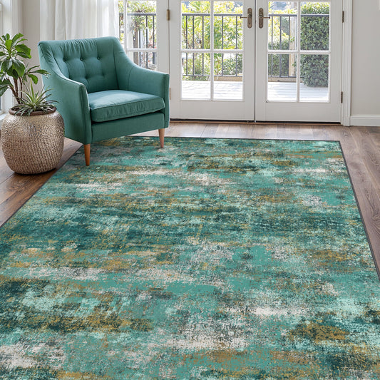 DEORAB 5'x7' Area Rugs for Living Room, Non Slip Machine Washable Vintage Indoor Rug, Low Pile Print Rug for Bedroom Dining Room Home Office