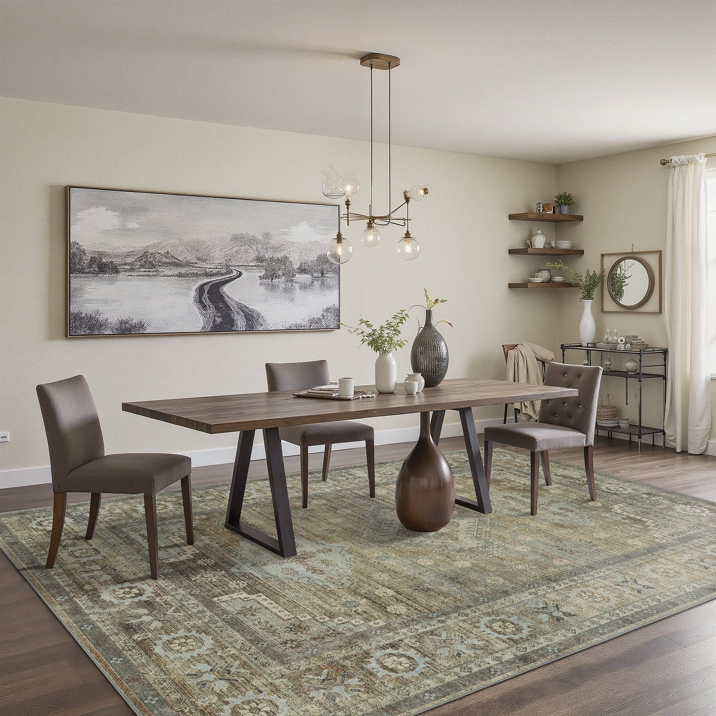 deorab 5x7 ultra-thin area rugs for living room bedroom, machine washable stain resistant non-shed carpet, low pile mat with non slip backing