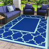 DEORAB Outdoor Rugs Waterproof Plastic Straw Mat 6'x9' Reversible for RV Patio Deck Beach Royal Blue & Blue Green