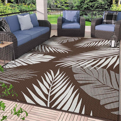 DEORAB 6'x9' Outdoor Rugs Patio Waterproof Outside Mat Reversible Plastic Camping Carpet,Coffee & Beige