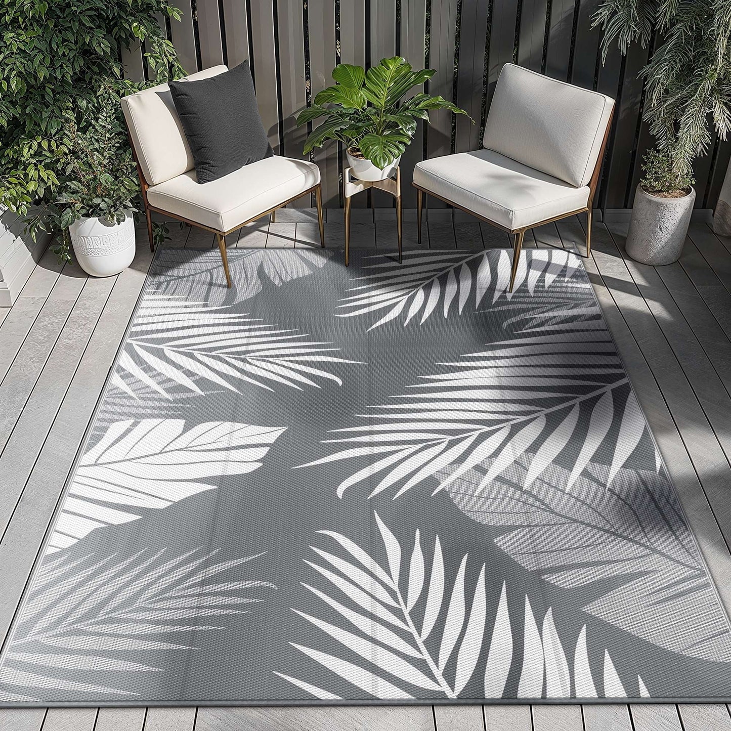 deorab 6'x9' outdoor rugs waterproof patio lightweight reversible plastic carpet outside camping mat,gray & white