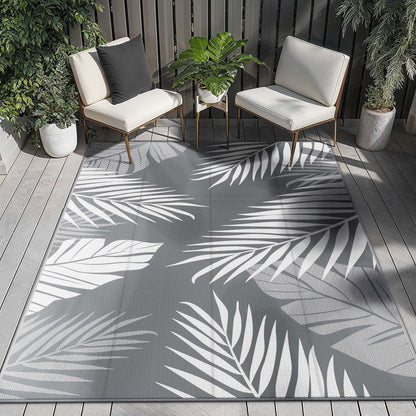 DEORAB 6'x9' Outdoor Rugs Waterproof Patio Lightweight Reversible Plastic Carpet Outside Camping Mat,Gray & White