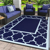 DEORAB 8'X10' Outdoor Rug Clearance Waterproof Patio Mat Reversible Plastic Camping Carpet,Navy Blue & Baby Blue