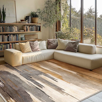 DEORAB 8'X10' Outdoor Rugs Chenille Machine Washable Three-Layer Material Non Slip Imitation Silicone Spot Molding Camping Deck Balcony Porch Carpet, Brown & Beige