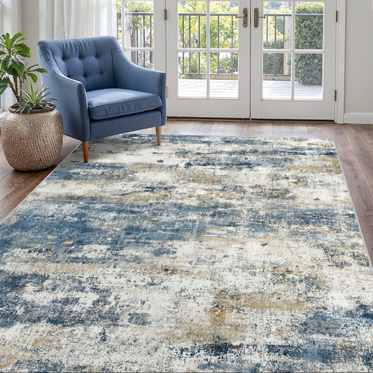 DEORAB 8'x10' Area Rugs for Living Room, Non Slip Machine Washable Vintage Indoor Rug, Low Pile Print Rug for Bedroom Dining Room Home Office