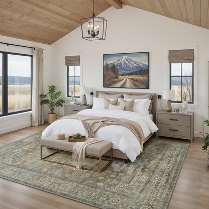 DEORAB 8x10 Ultra-thin Area Rugs for Living Room Bedroom, Machine Washable Stain Resistant Non-Shed Carpet, Low Pile Mat with Non Slip Backing