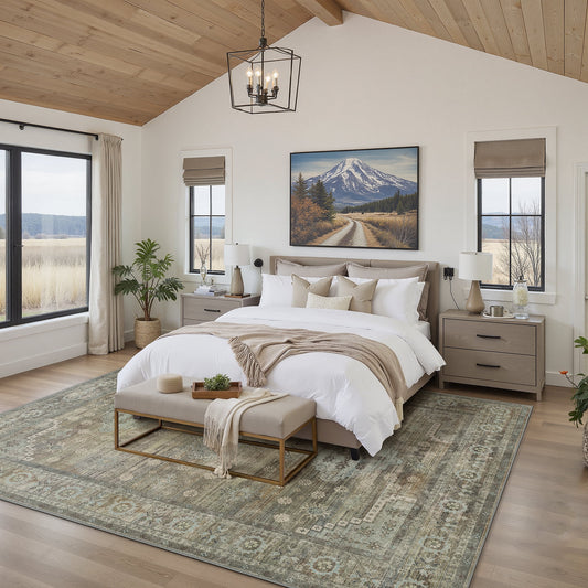 DEORAB 8x10 Ultra-thin Area Rugs for Living Room Bedroom, Machine Washable Stain Resistant Non-Shed Carpet, Low Pile Mat with Non Slip Backing