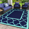 DEORAB Outdoor Rugs Waterproof Plastic Straw Mat 6'x9' Reversible for RV Patio Deck Beach Navy Blue & Jade Green