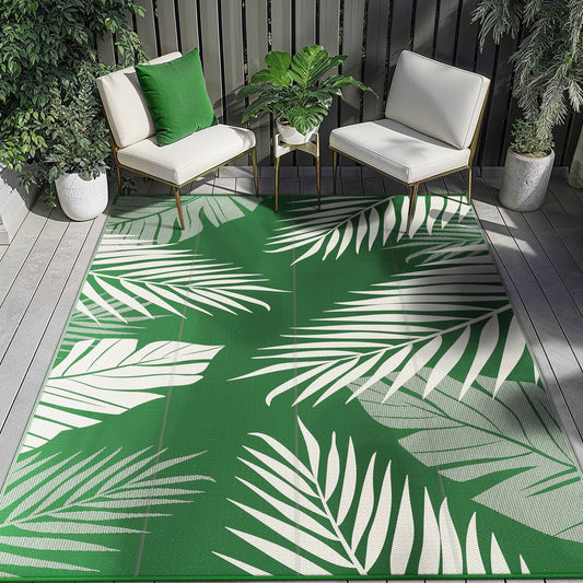 DEORAB 9'x12' Outdoor Rugs Waterproof Patio Lightweight Reversible Plastic Carpet Outside Camping Mat,DarkGreen