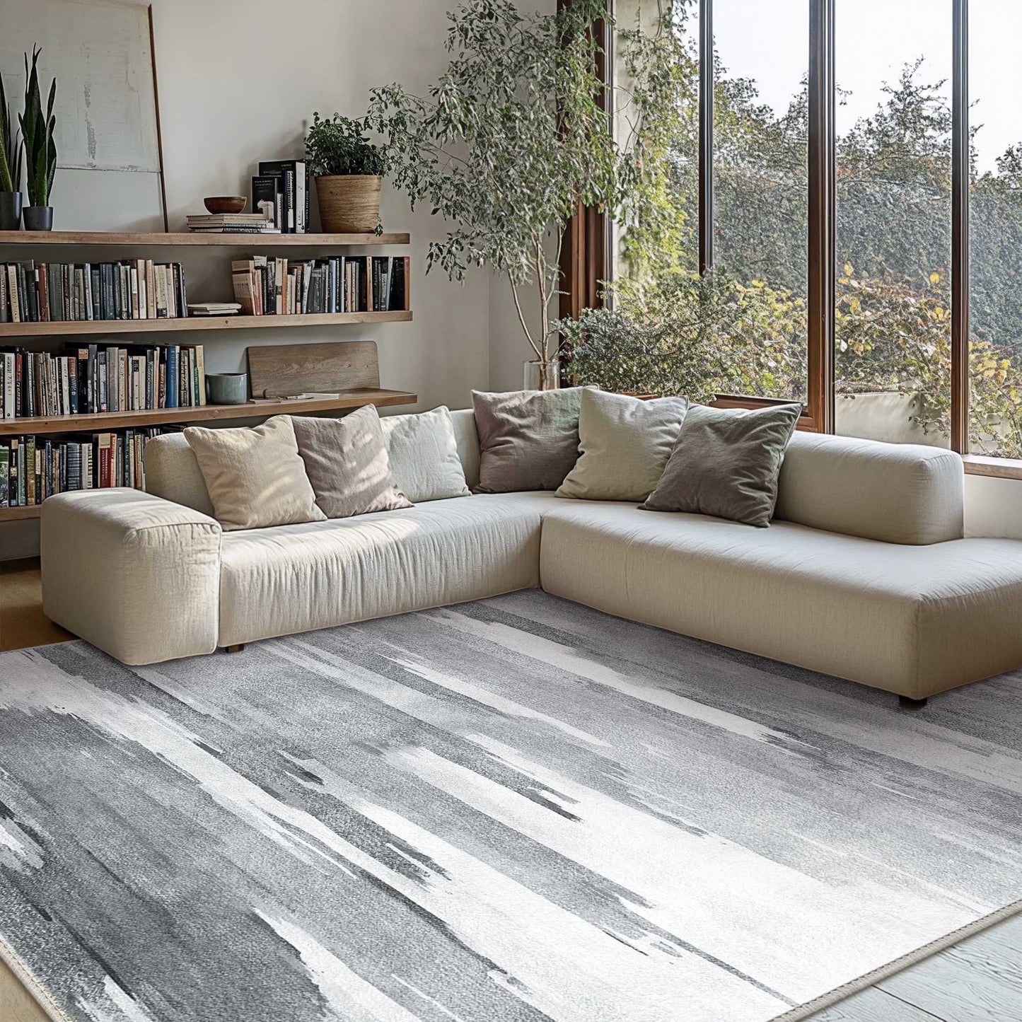 deorab outdoor rug 8'x10' chenille 3-layers material machine washable imitation silicone non slip patio porch garden carpet, grey & white