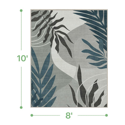 DEORAB Outdoor Rug 8'X10' Chenille Patio Carpet Three-Layer Material Imitation Silicone Spot Molding Camping Outside RV Mat,Blue&Grey