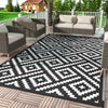 DEORAB Outdoor Rugs Waterproof Plastic Straw Mat 6'x9' Reversible for RV Patio Deck Beach Black & White
