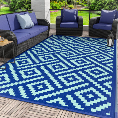 DEORAB Outdoor Rug Patio Clearance,8'x10' Waterproof Mat,Reversible Plastic Camping,royal blue & blue green