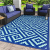 DEORAB Outdoor Rug Patio Clearance,9'x12' Waterproof Mat,Reversible Plastic Camping,royal blue & blue green