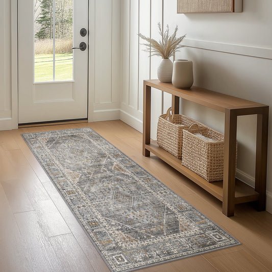 DEORAB Runner Rug 2X7 Non Slip Hallway Vintage Rugs, Machine Washable Lightweight Mat for Living Room, Entryway, Bedroom, Kitchen and Passage, Ultra-Thin
