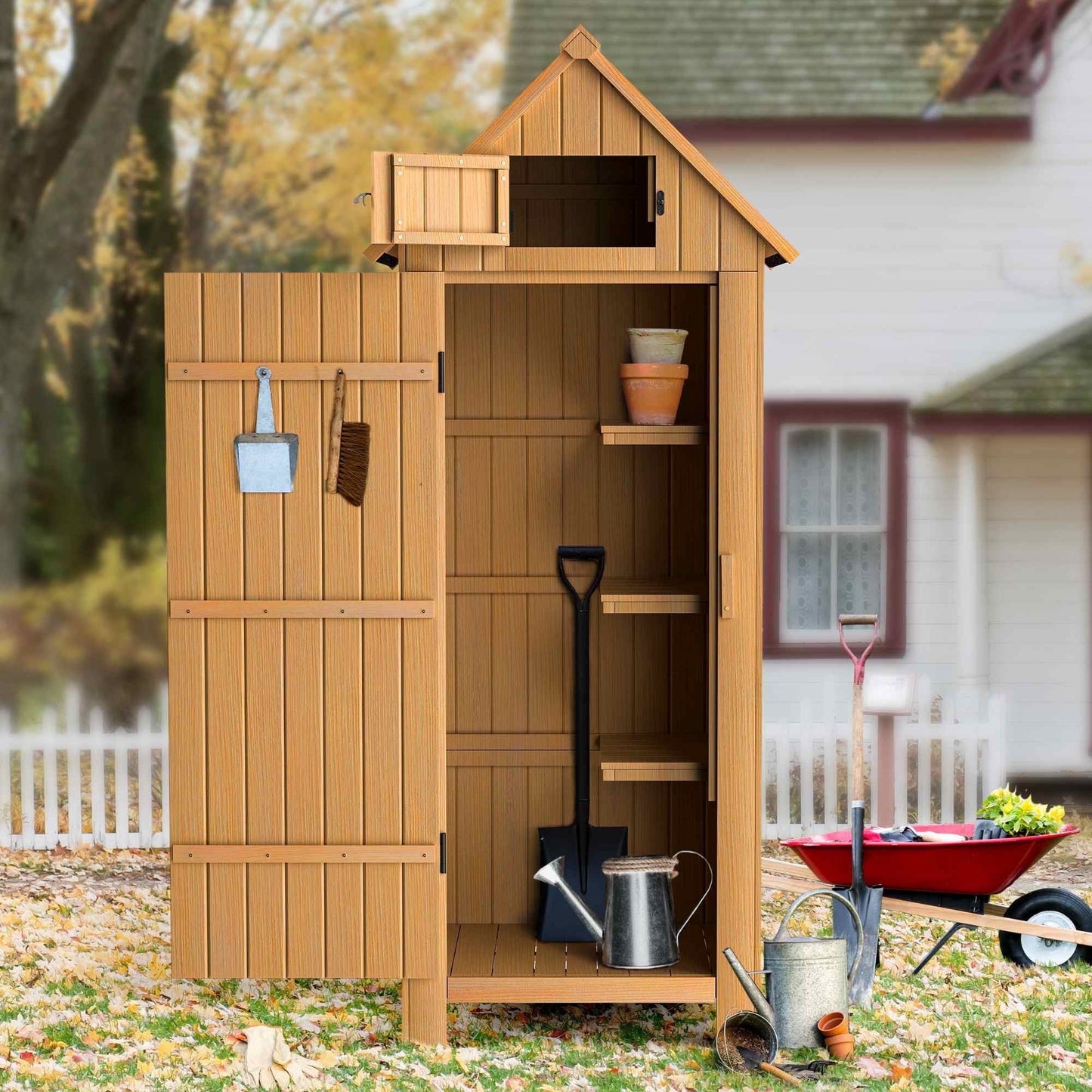 deorab wooden garden storage shed pitched asphalt roof, 70" height, wood