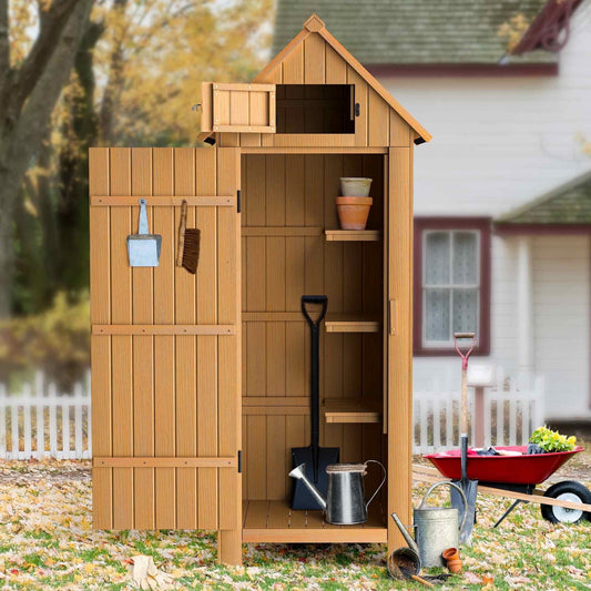 DEORAB Wooden Garden Storage Shed Pitched Asphalt Roof, 70" Height, Wood