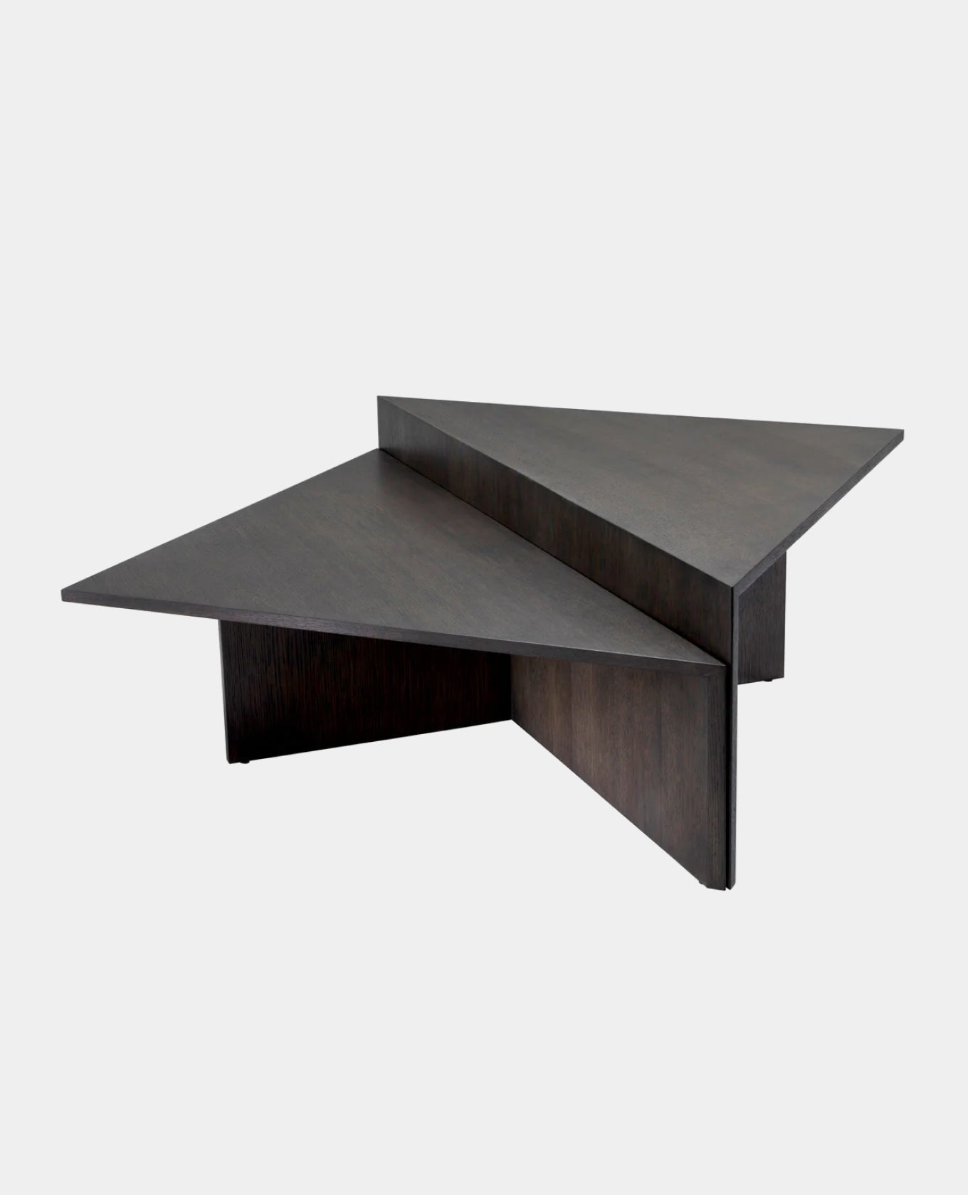 dark brown triangular coffee table