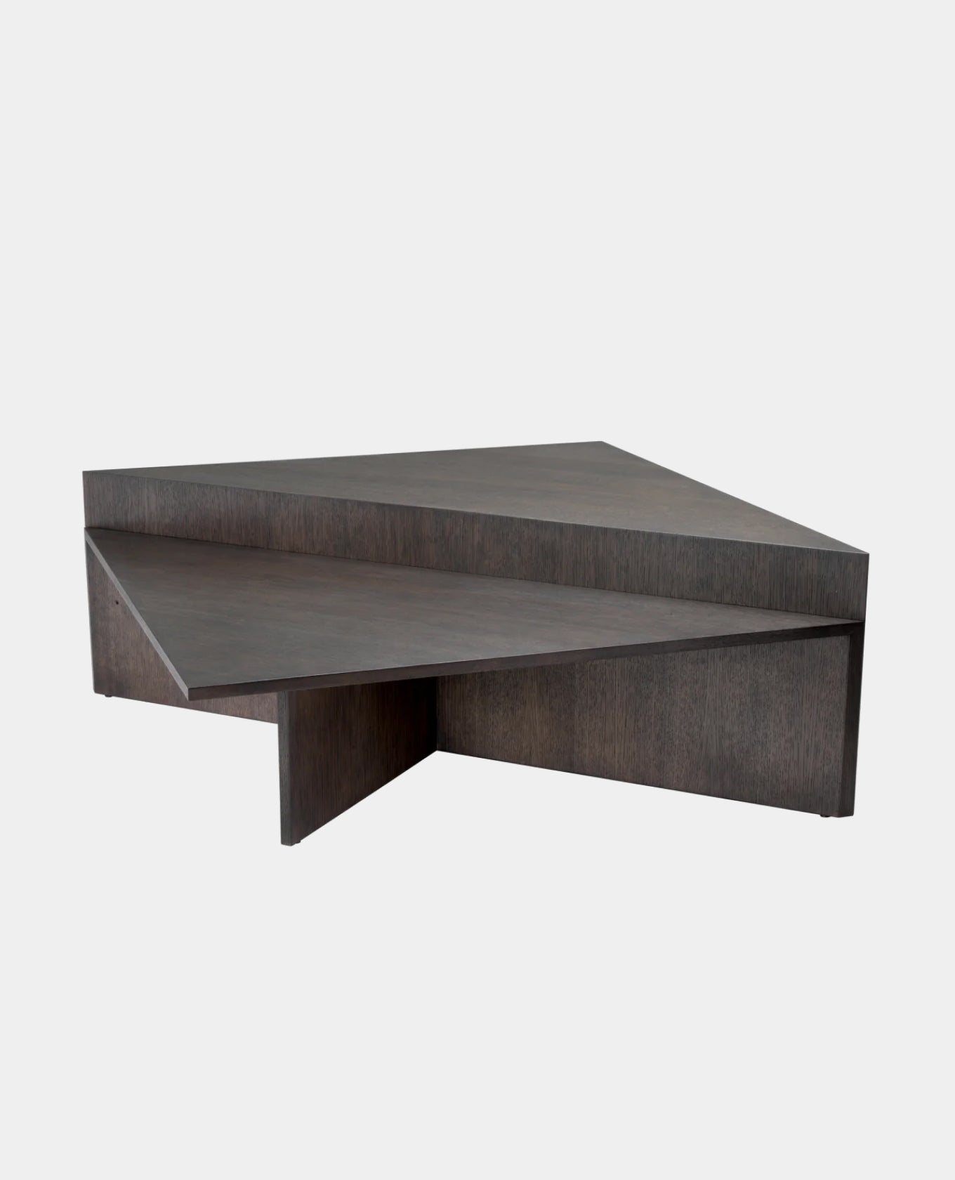 dark brown triangular coffee table