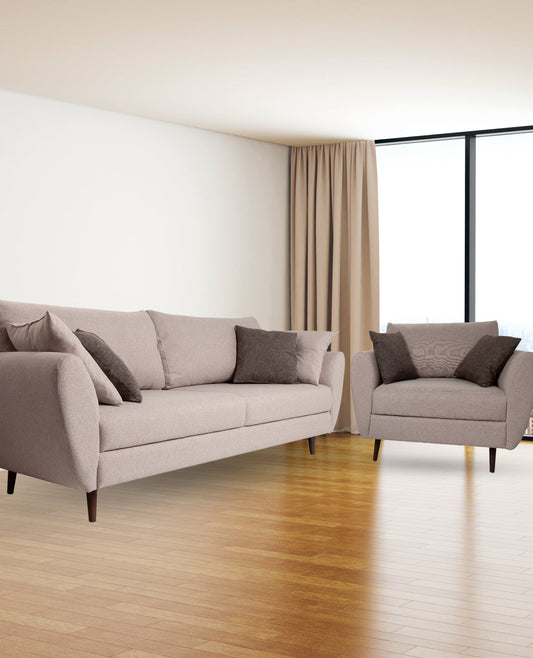 Modern Grey Fabric Sofa With Pillows